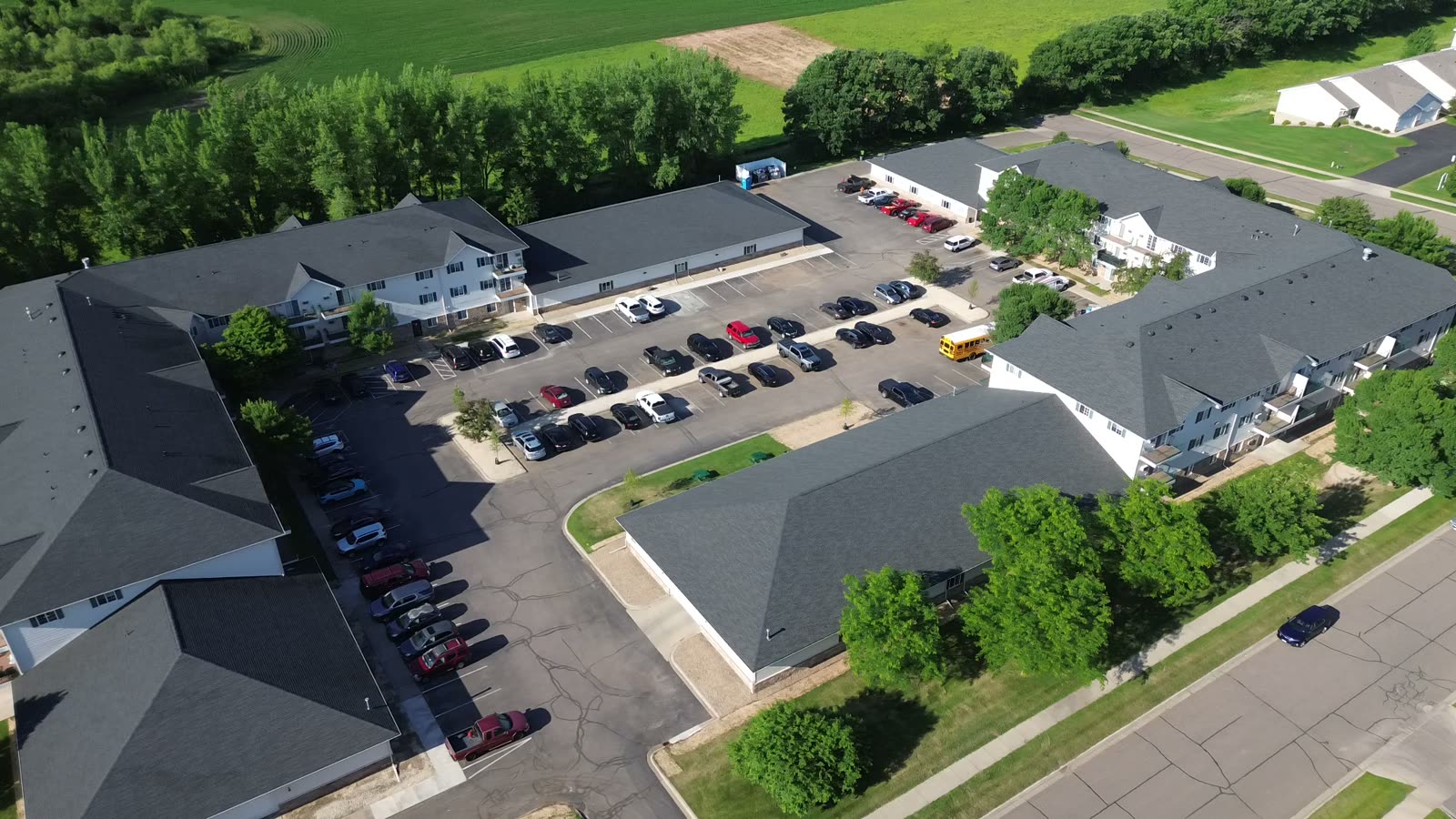 Drone view of an apartment community