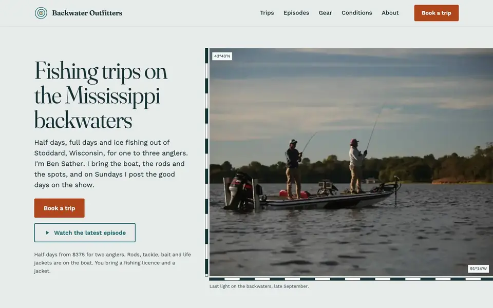 Home page of the Backwater Outfitters concept site