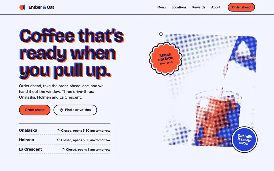 Home page of the Ember & Oat concept site