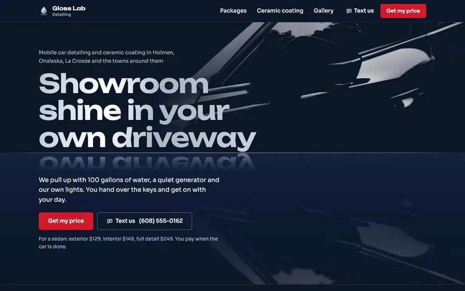 Home page of the Gloss Lab concept site