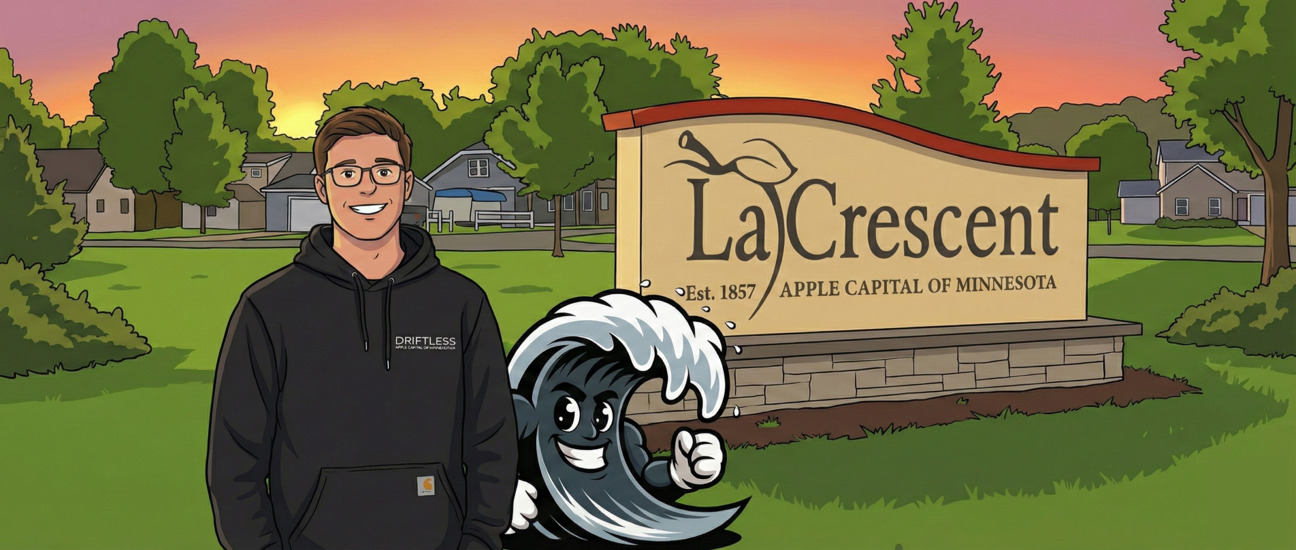 Mikoda and Drea in front of La Crescent Sign